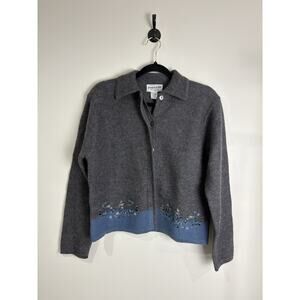 Pendleton Women’s 100% Virgin Wool Collared Cardigan Gray and Blue
